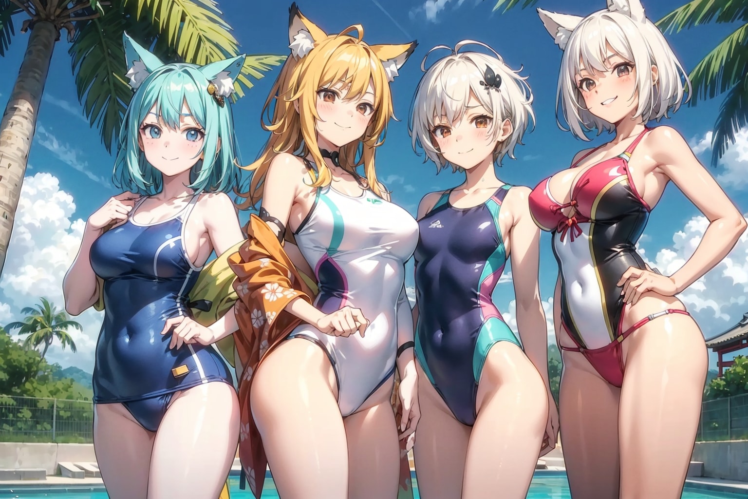 女体化した僕とお狐様の水着記念写真！（競泳の次はビキニですか！？）