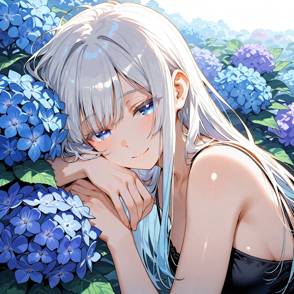 紫陽花に囲まれて休憩中♡