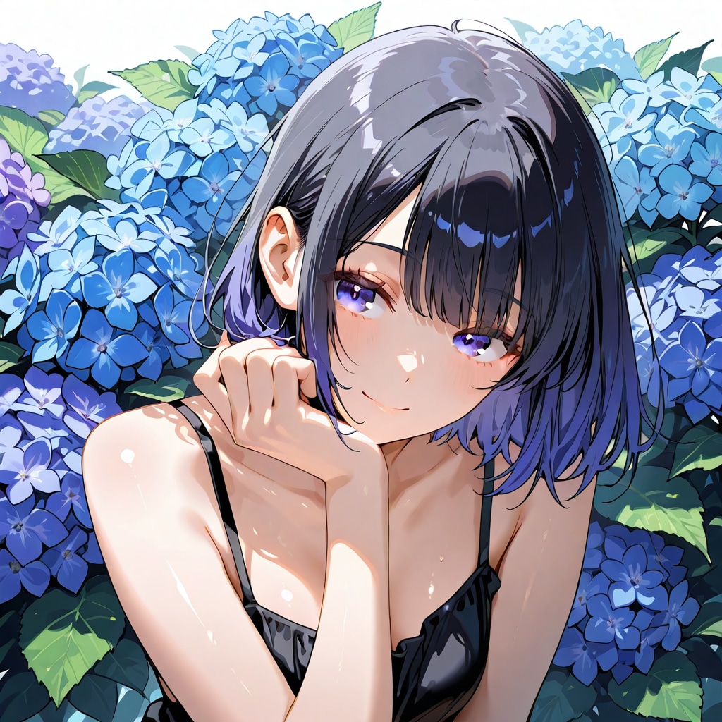 紫陽花に囲まれて休憩中♡