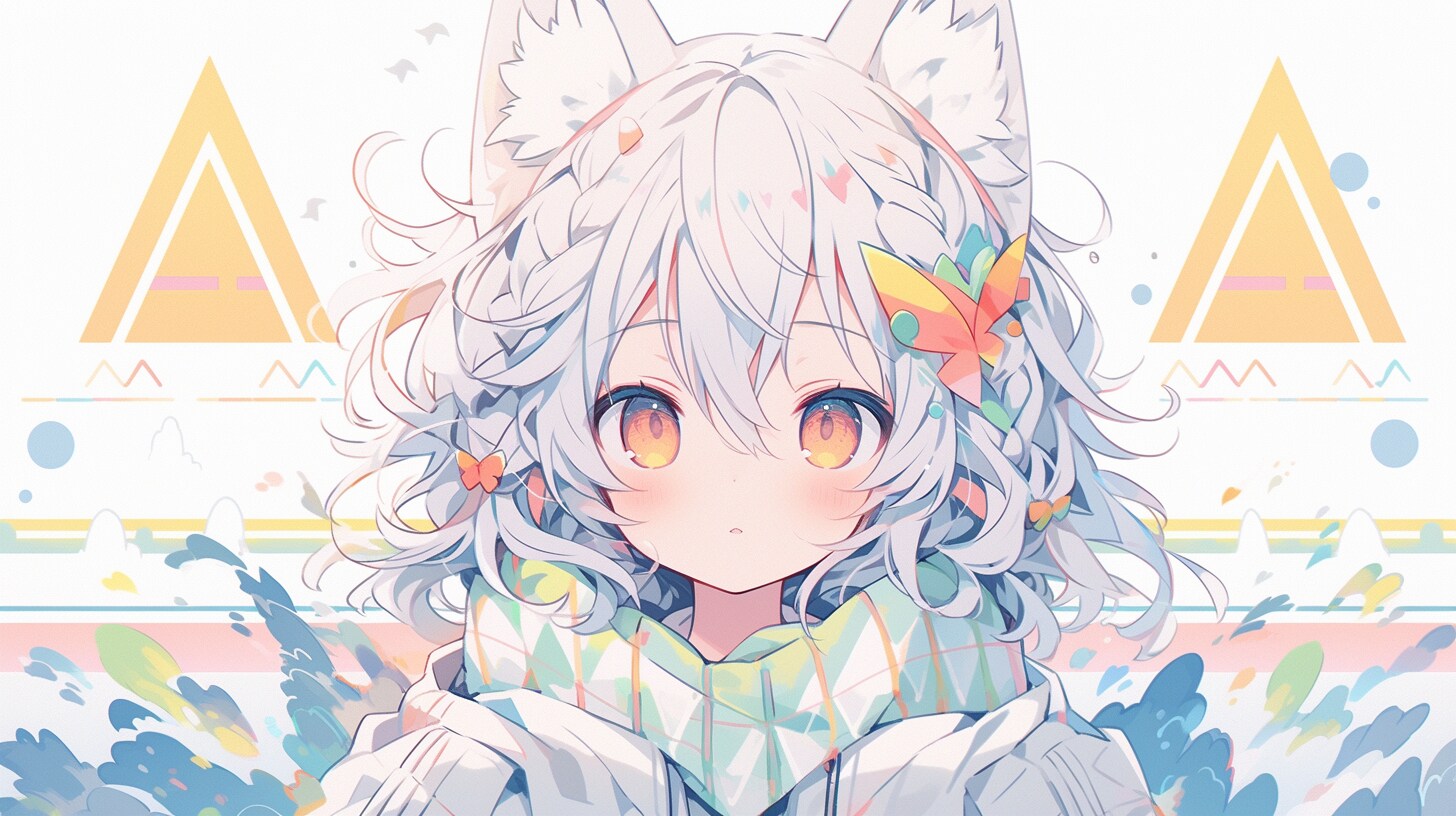 白狐の少女と舞う七色の蝶