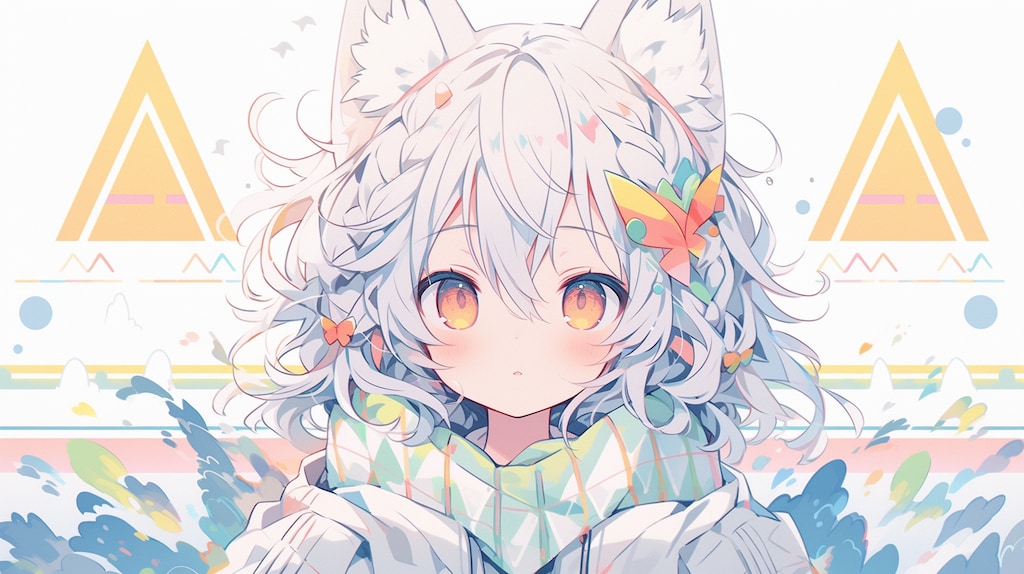 白狐の少女と舞う七色の蝶
