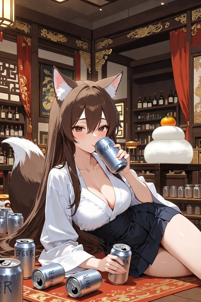 正月は飲んで寝る！と決めた系新年狐耳女子