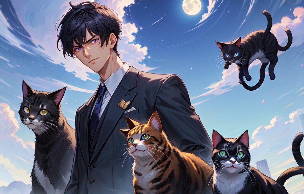 猫と黒髪短髪男性★（12枚）