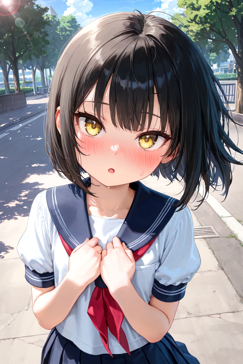 きゃぁ！　強い風……いえ、先輩以外の人に見られるのは恥ずかしいんですよ。見ていいのは……先輩だけ……ですよ。