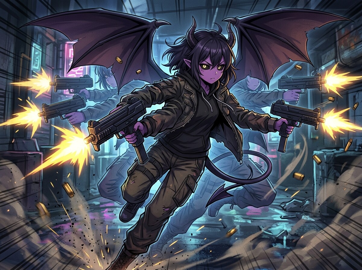 残像の残る連射をしている悪魔ちゃん