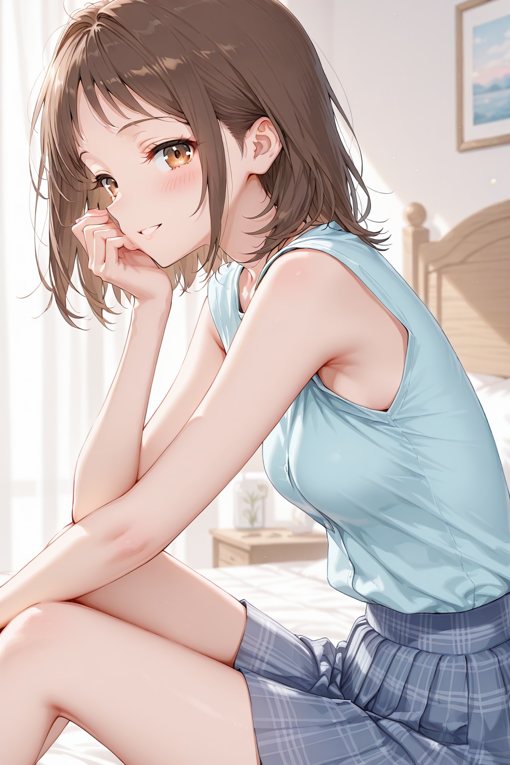 ベッドに座っている子 | の人気AIイラスト・グラビア