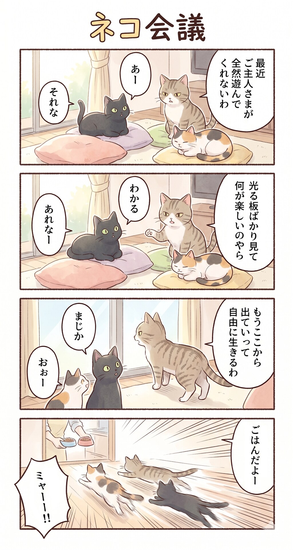#32 ゆる日常4コマ「ネコ会議」