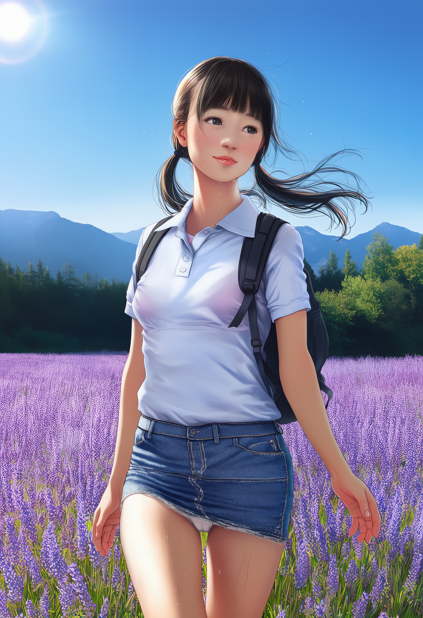 ハイカーガール02：ラベンダー畑