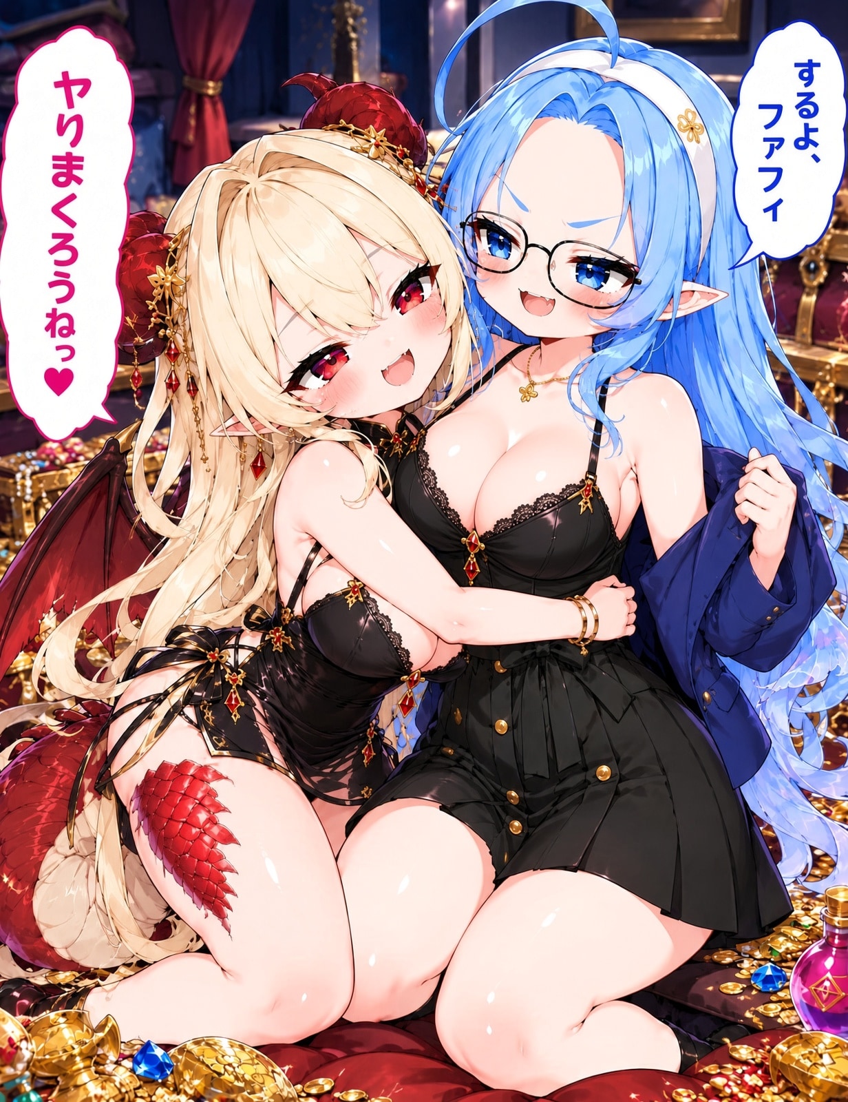 地下サロンルームで盛る二人 | の人気AIイラスト・グラビア