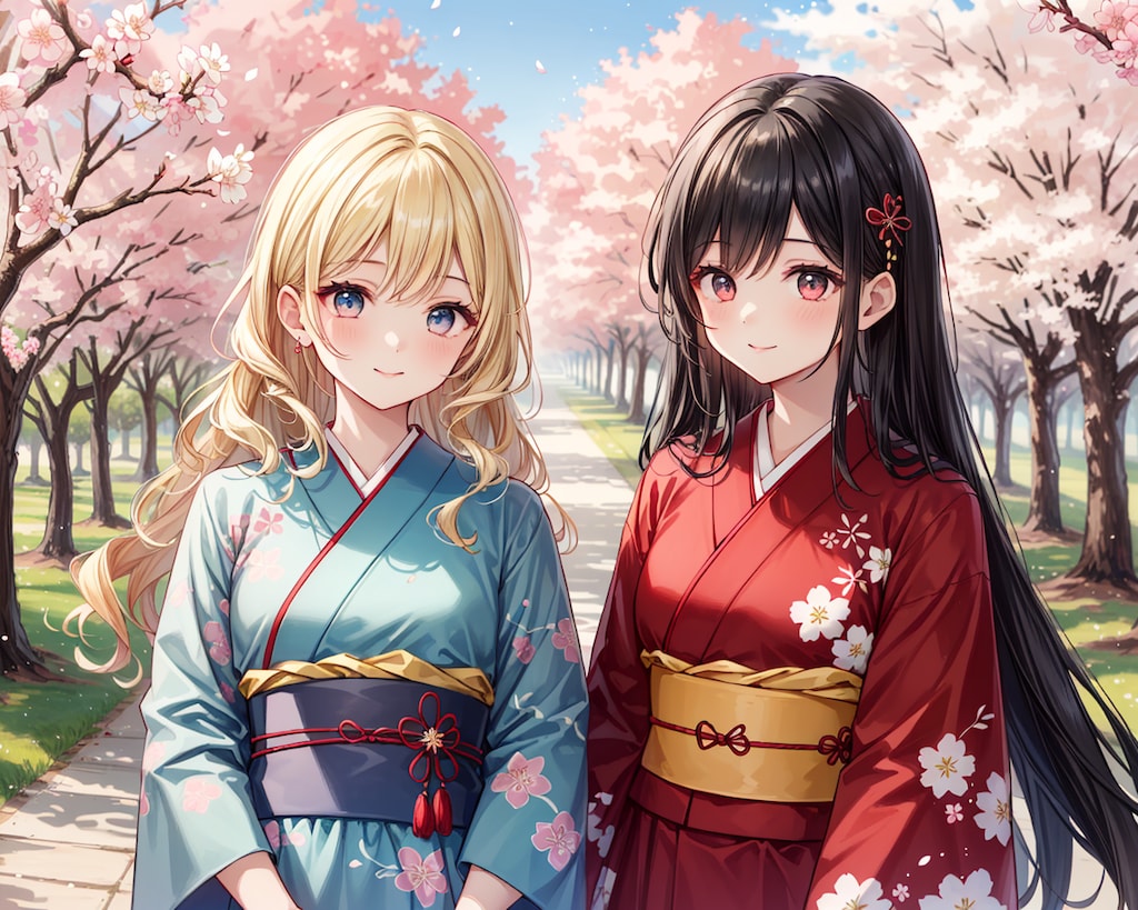 ちちぷいちゃんとししょちゃん着物で花見