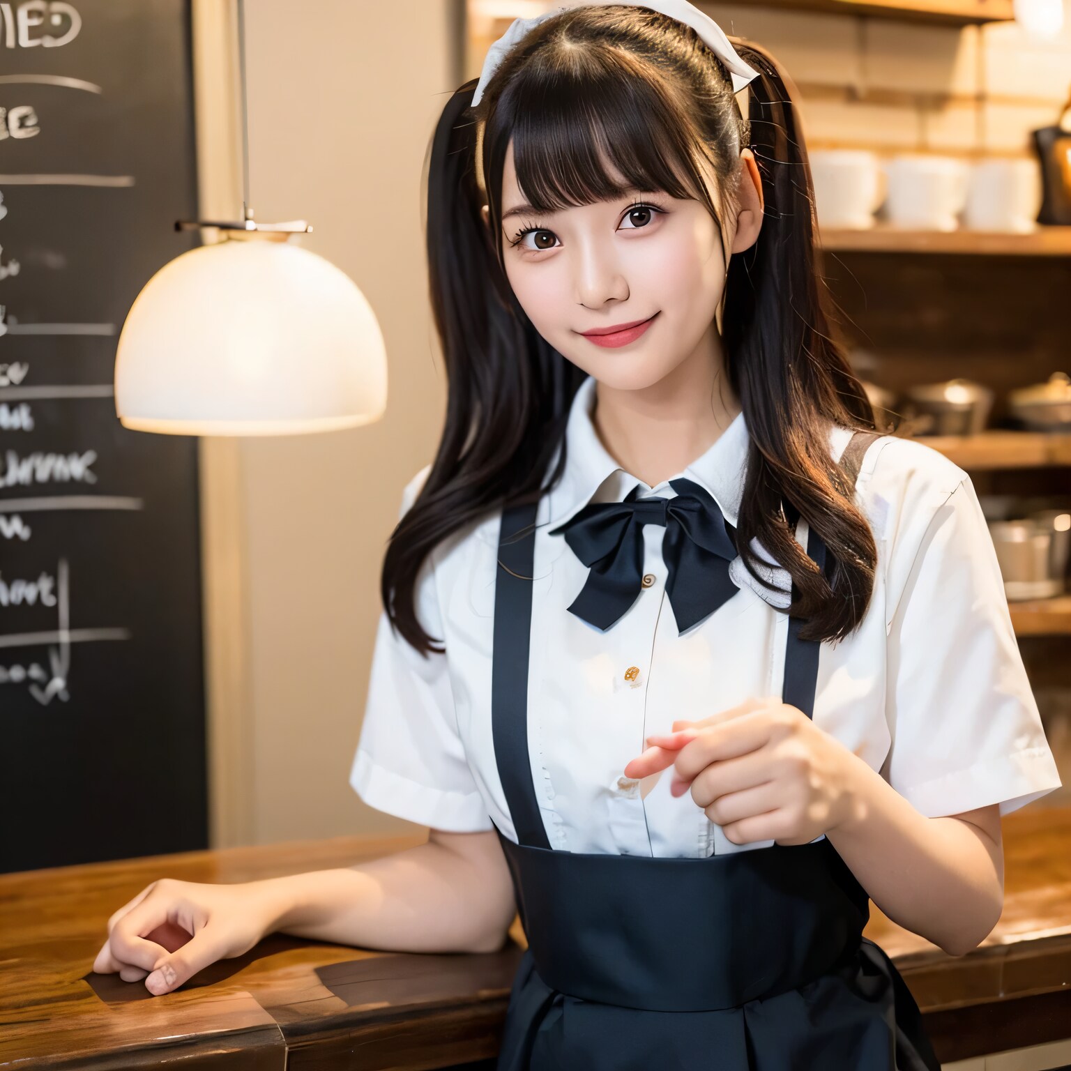 黒髪ツインテでカフェの美女２ | の人気AIイラスト・グラビア