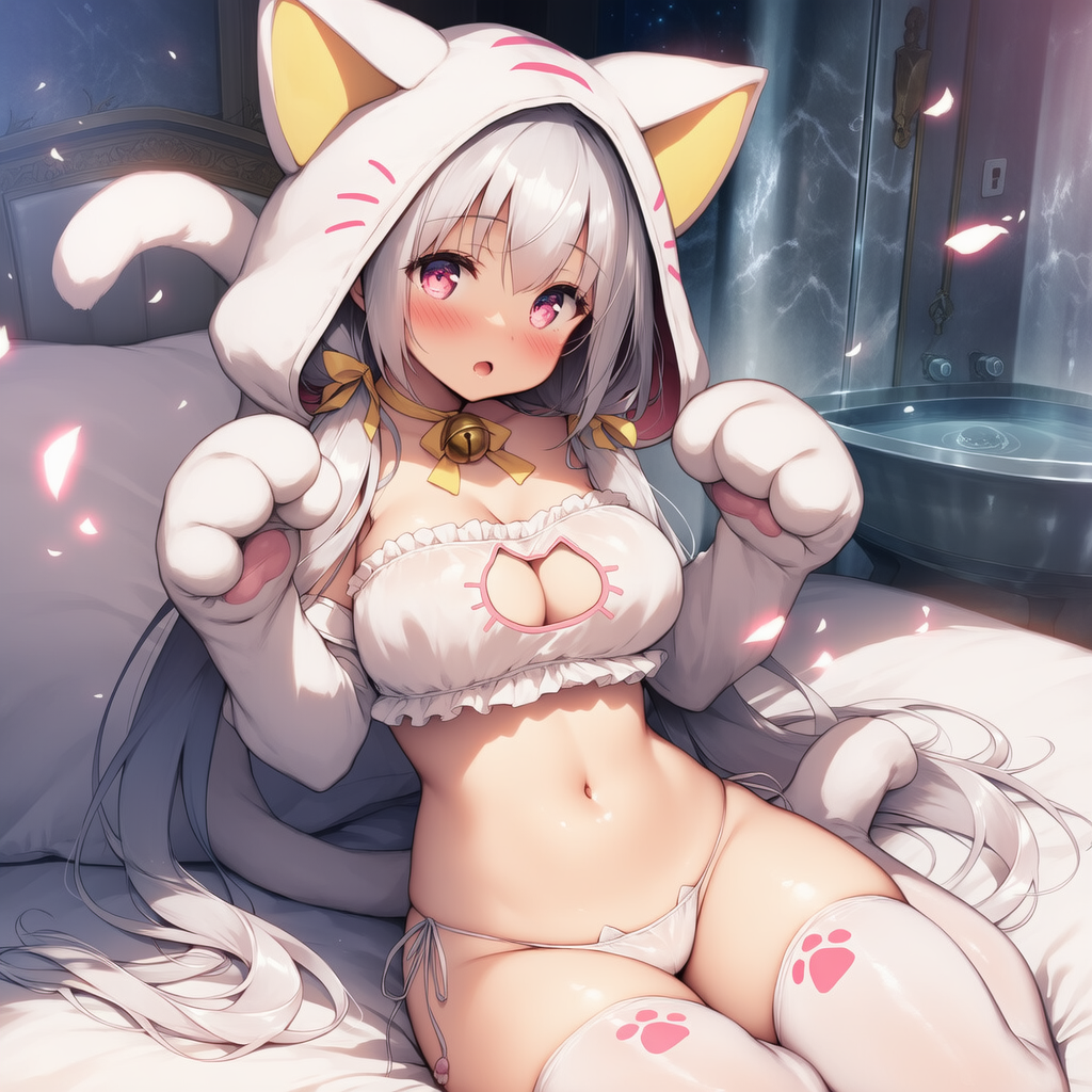 猫耳フード娘(白)