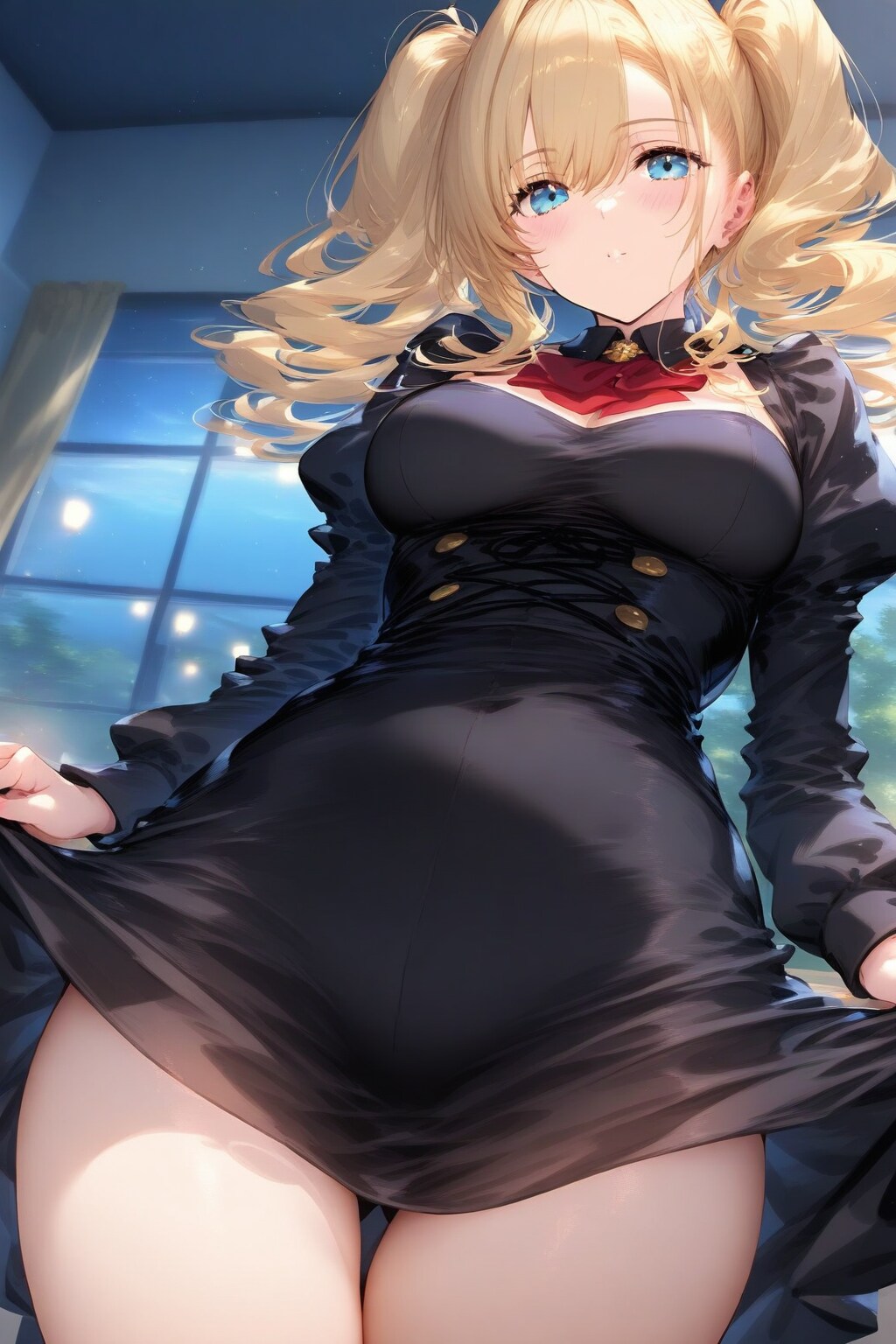 スカートをたくし上げて