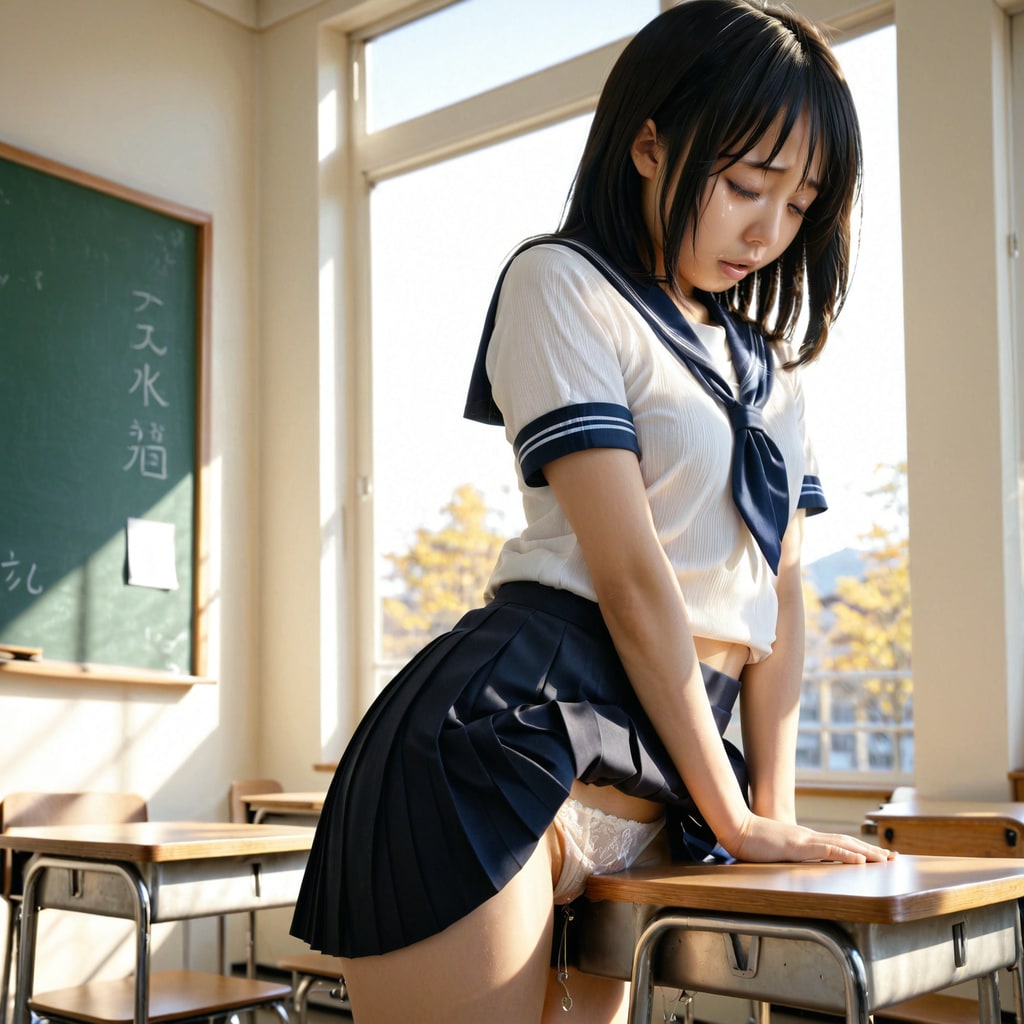 誰もいない教室で机の角オナニー
