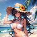 汗も輝く海辺の美女 2枚目