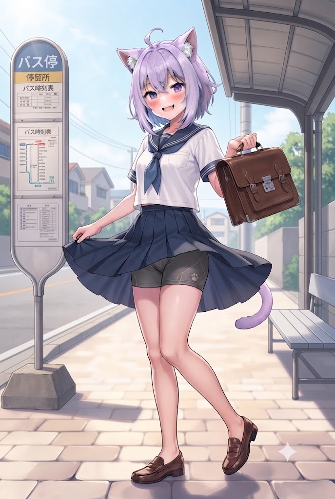 バスを待つ制服パンチラのシス