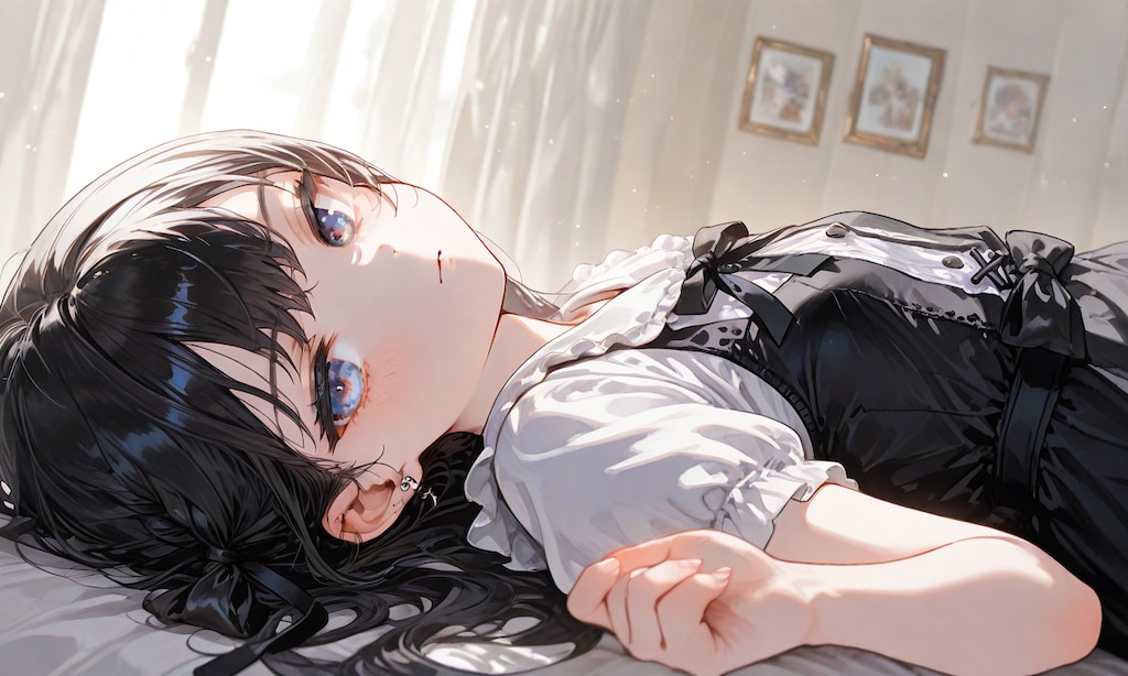 黒髪ロリロングドレス