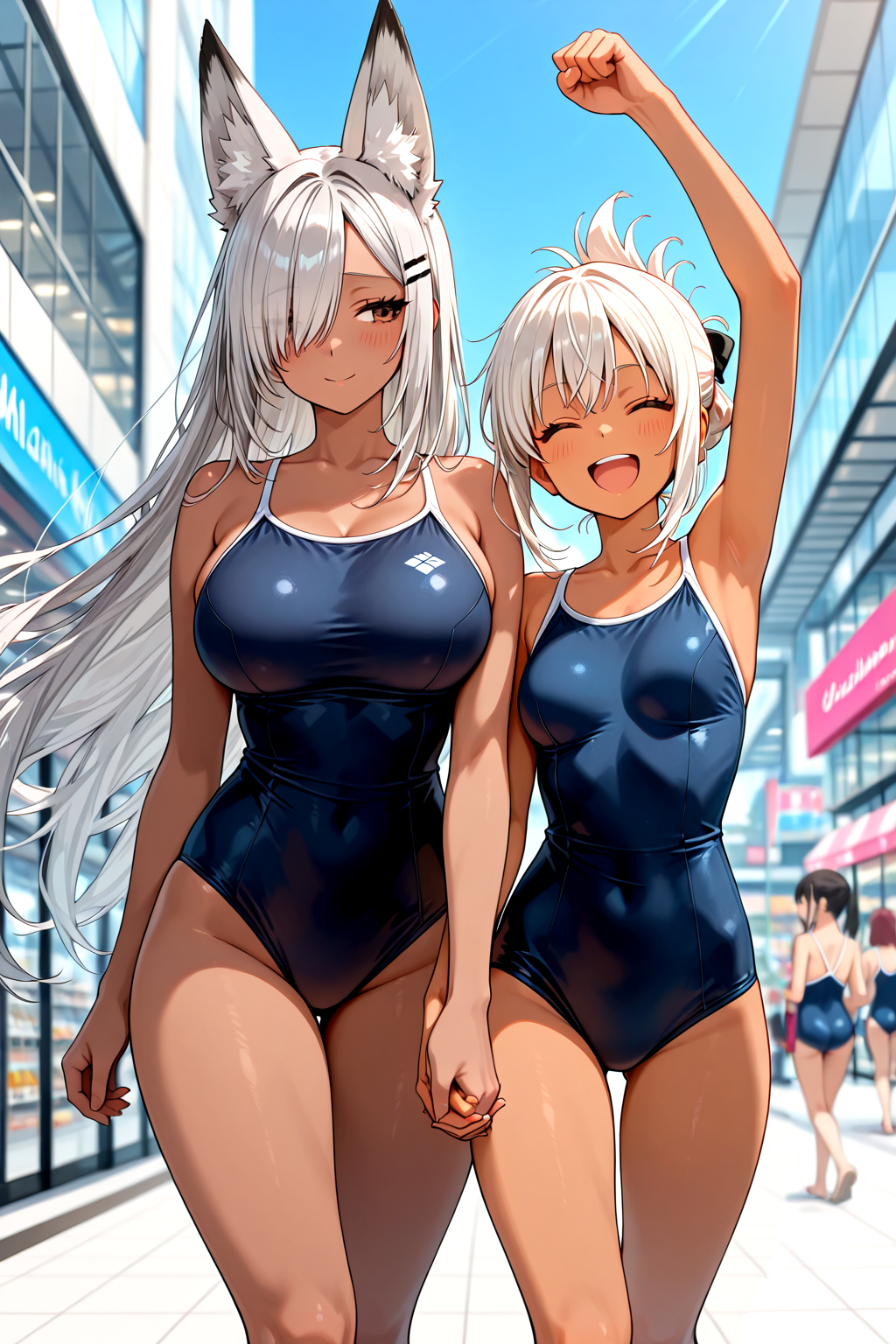 Armaさんちの紫苑さんとスク水モールにくりだすレイちゃん