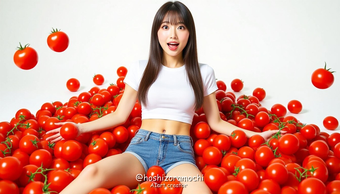 トマトの海に沈む贅沢 - Luxury submerged in a sea of ​​tomatoes | の人気AIイラスト・グラビア