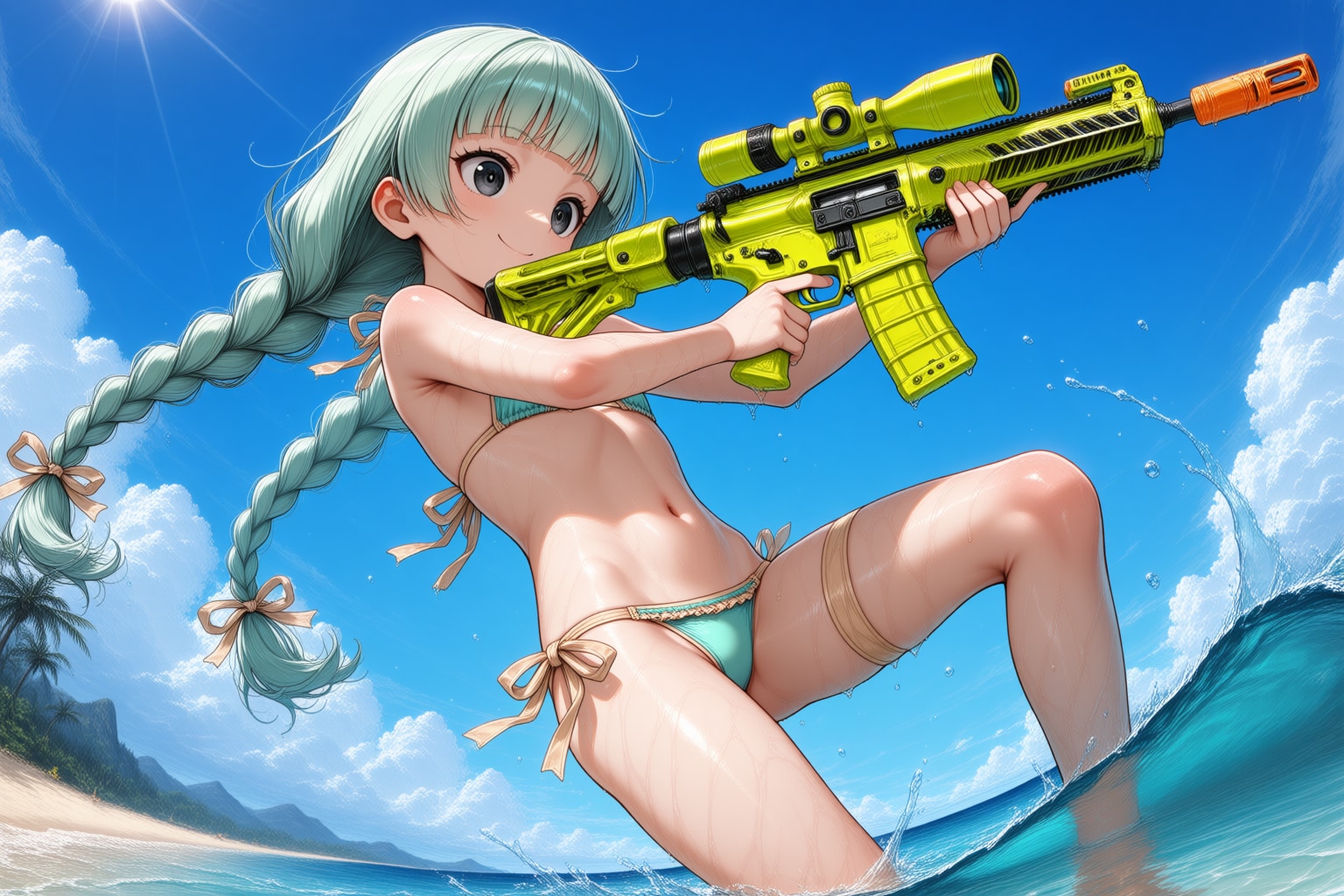 海ではしゃぐミリィちゃん