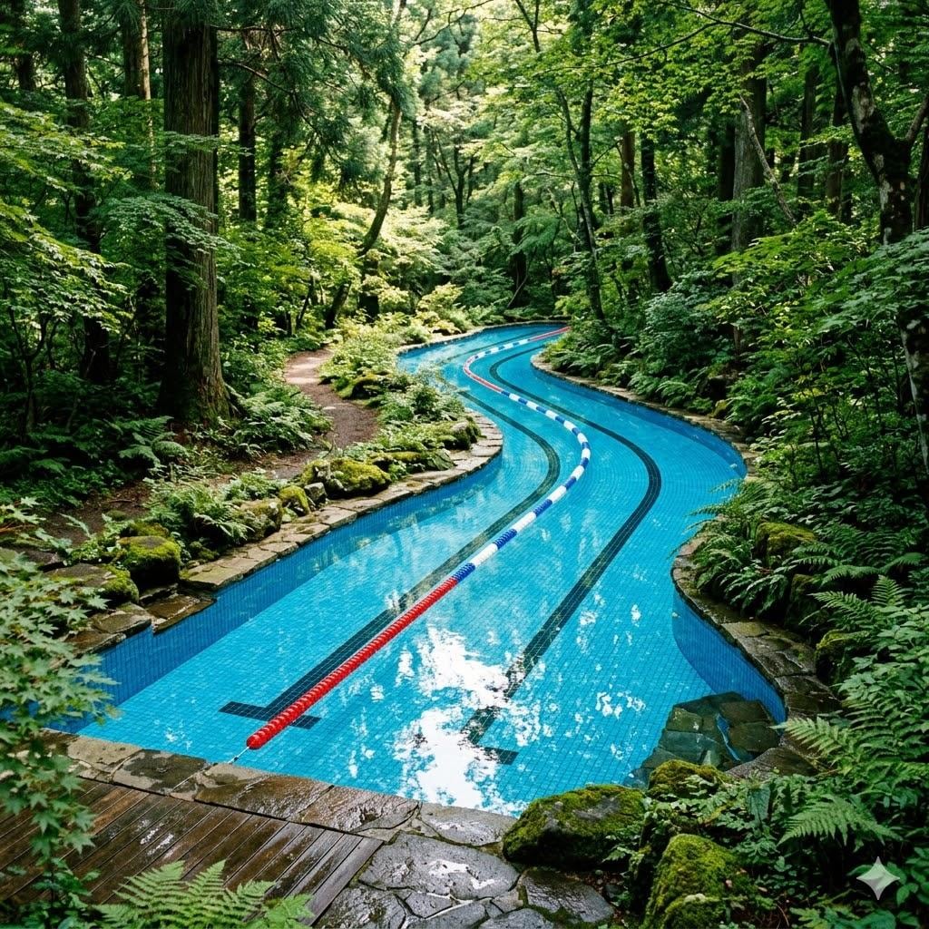 森の中を流れるプールの川