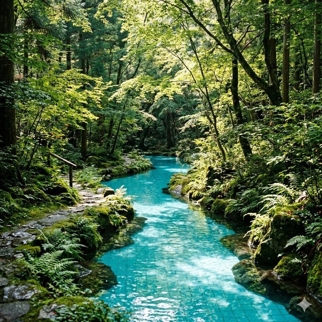 森の中を流れるプールの川