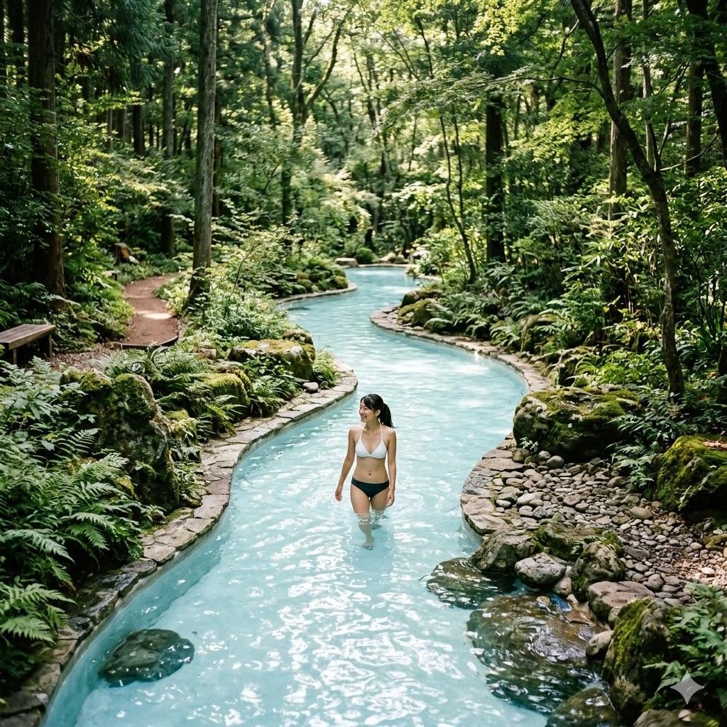 森の中を流れるプールの川