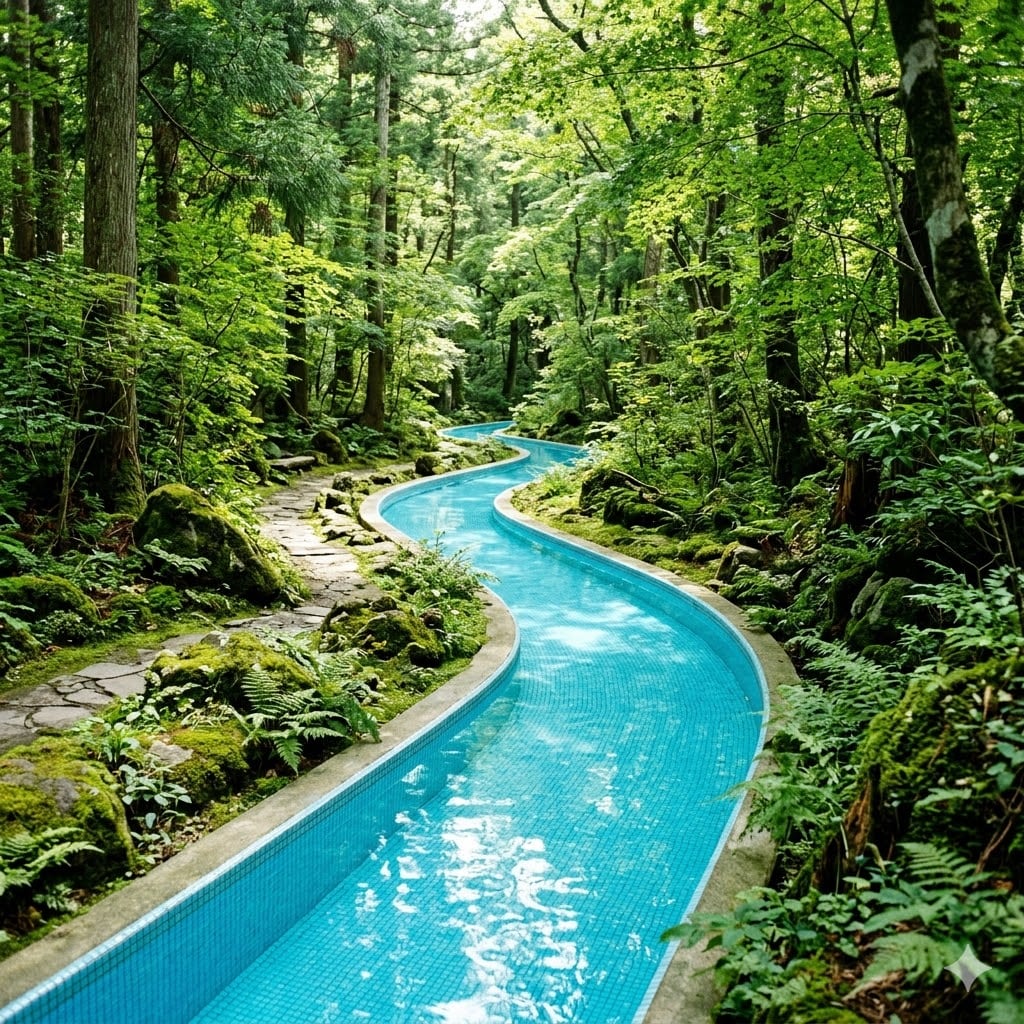 森の中を流れるプールの川