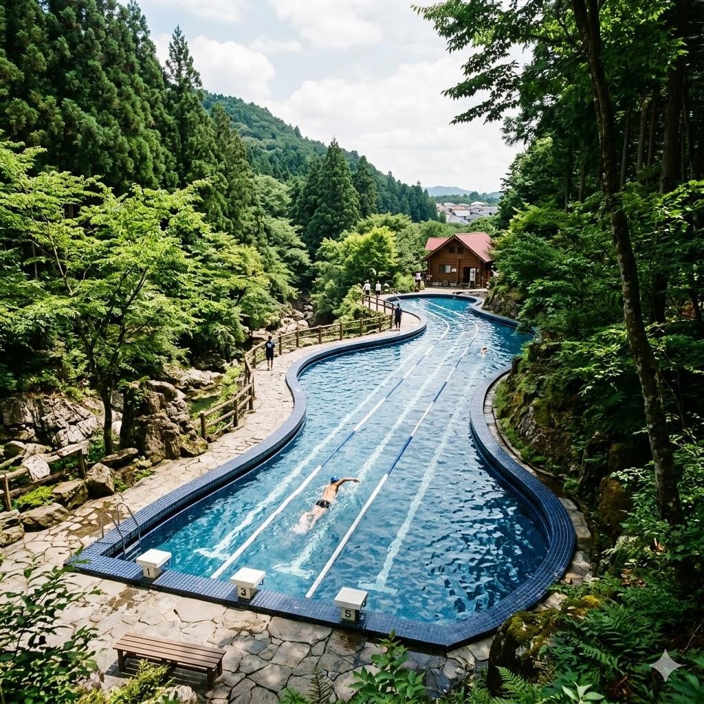 森の中を流れるプールの川