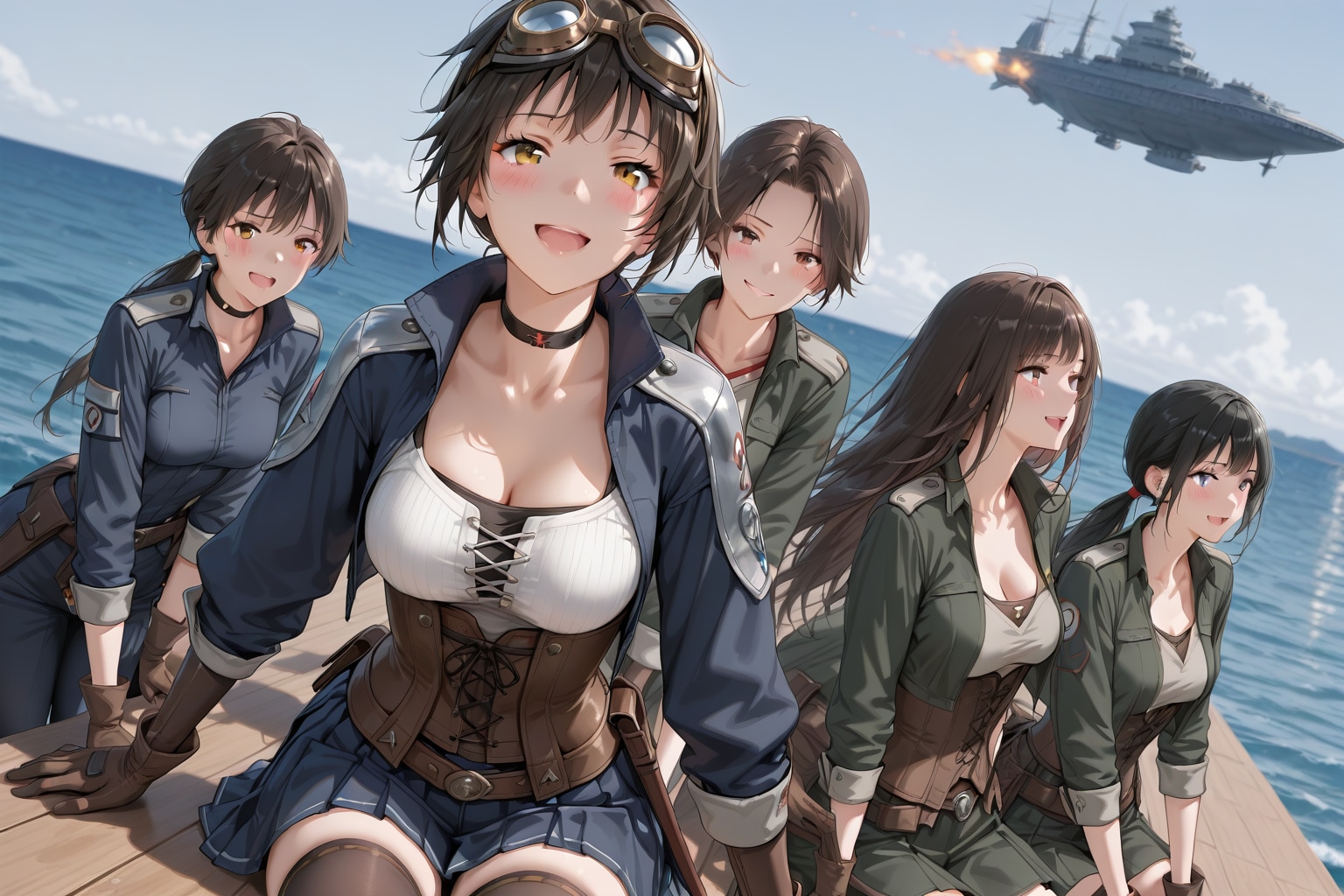 桟橋で仲間たちと。 | の人気AIイラスト・グラビア