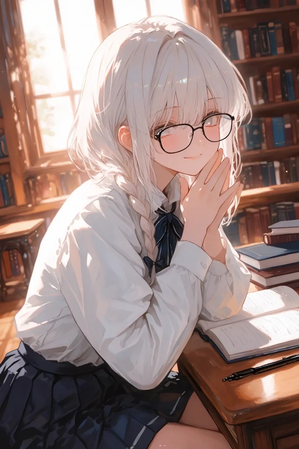 眼鏡三つ編み（白）