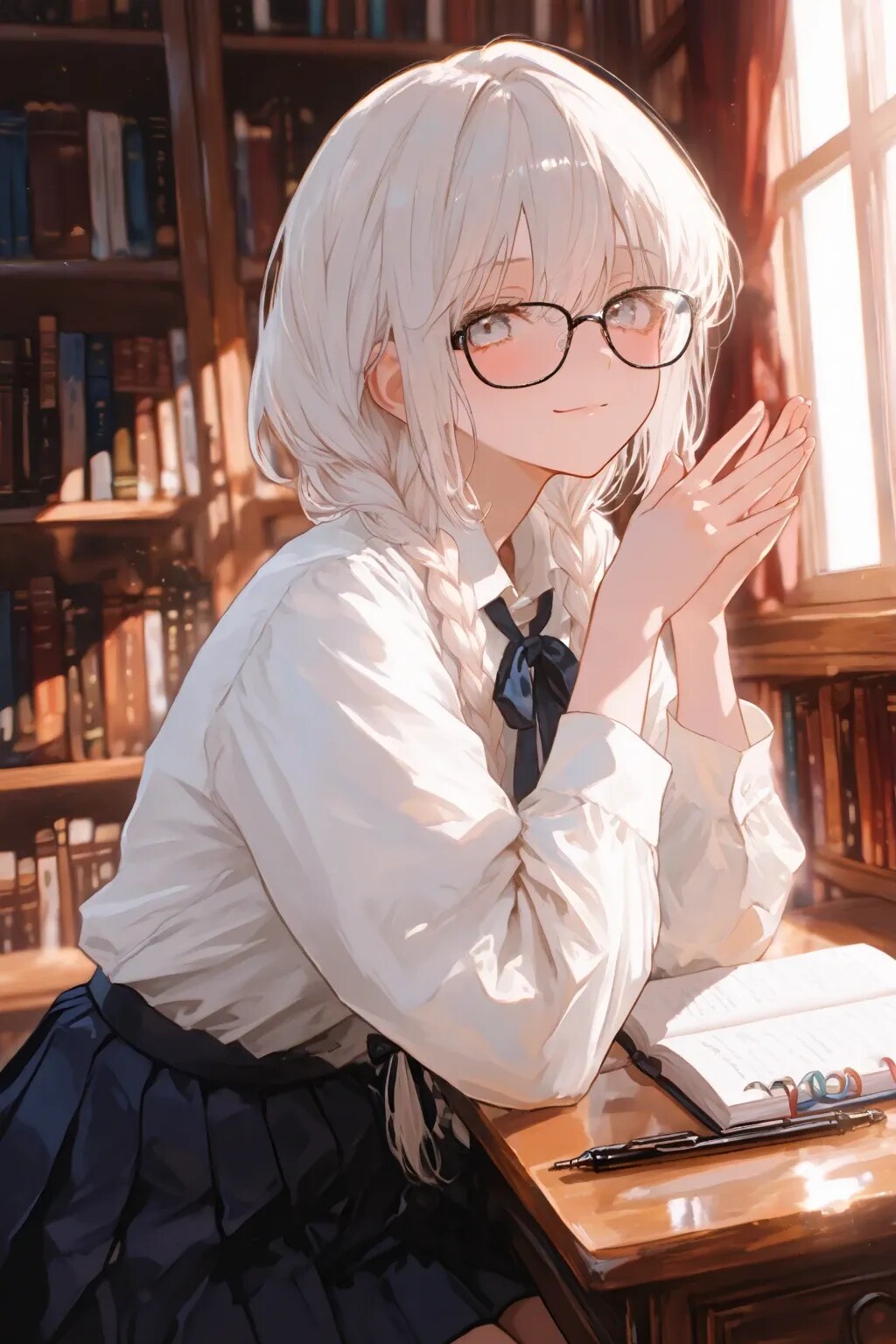 眼鏡三つ編み（白）