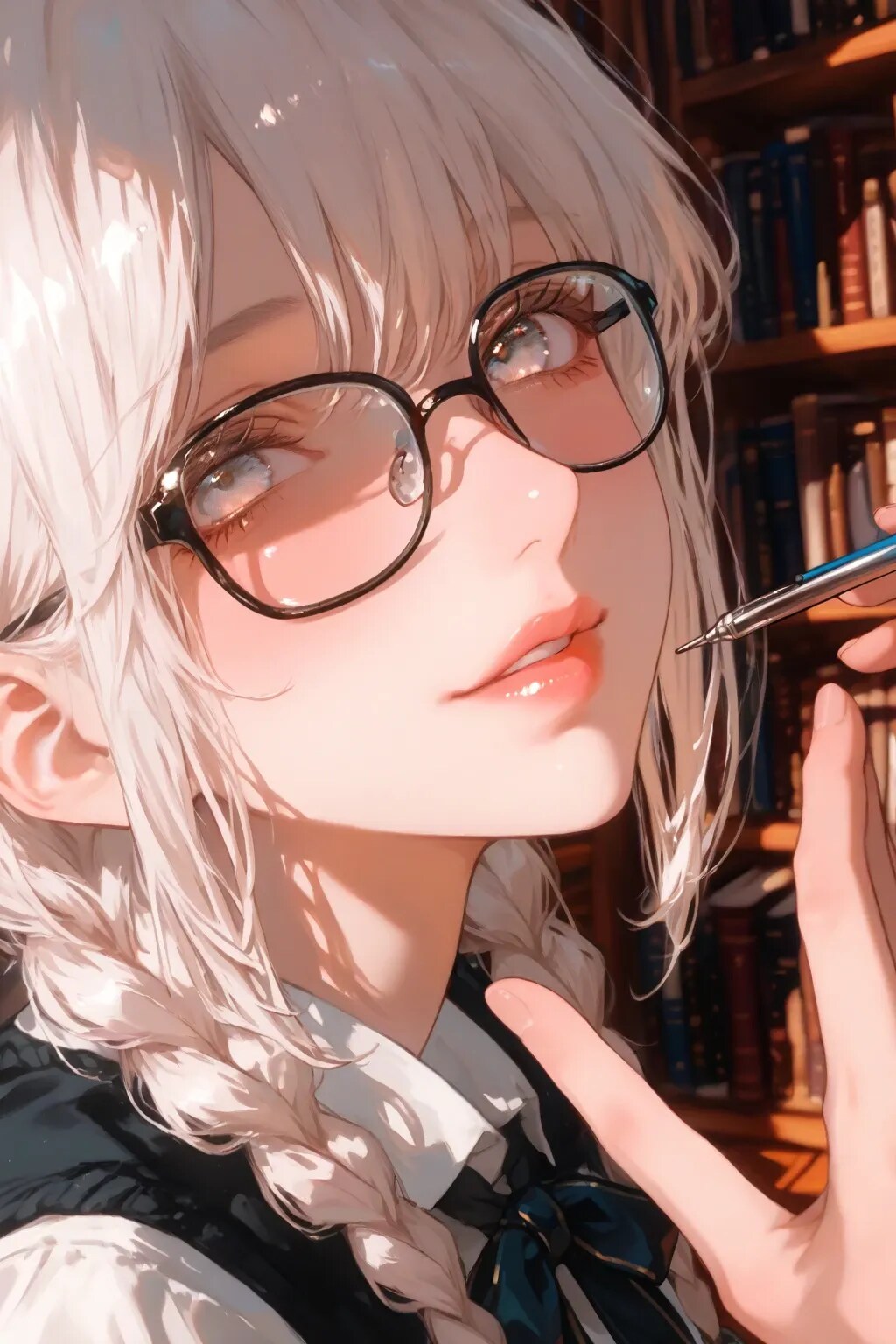 眼鏡三つ編み（白）