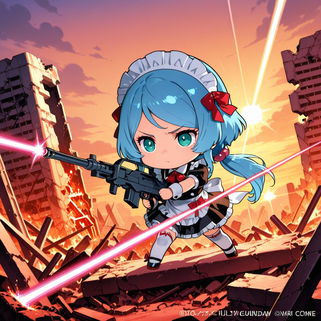 戦う青髪メイドちゃん | の人気AIイラスト・グラビア