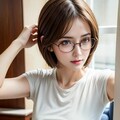 ショートヘア眼鏡美女 4枚目