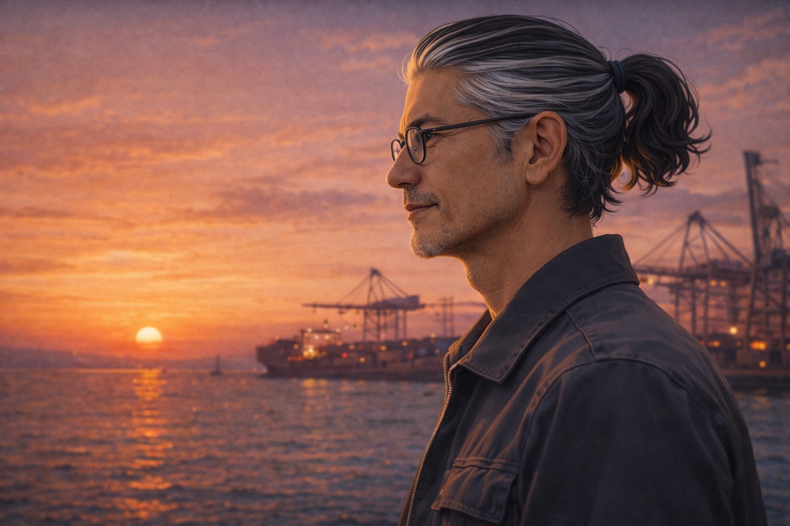 港で黄昏オジサン | の人気AIイラスト・グラビア