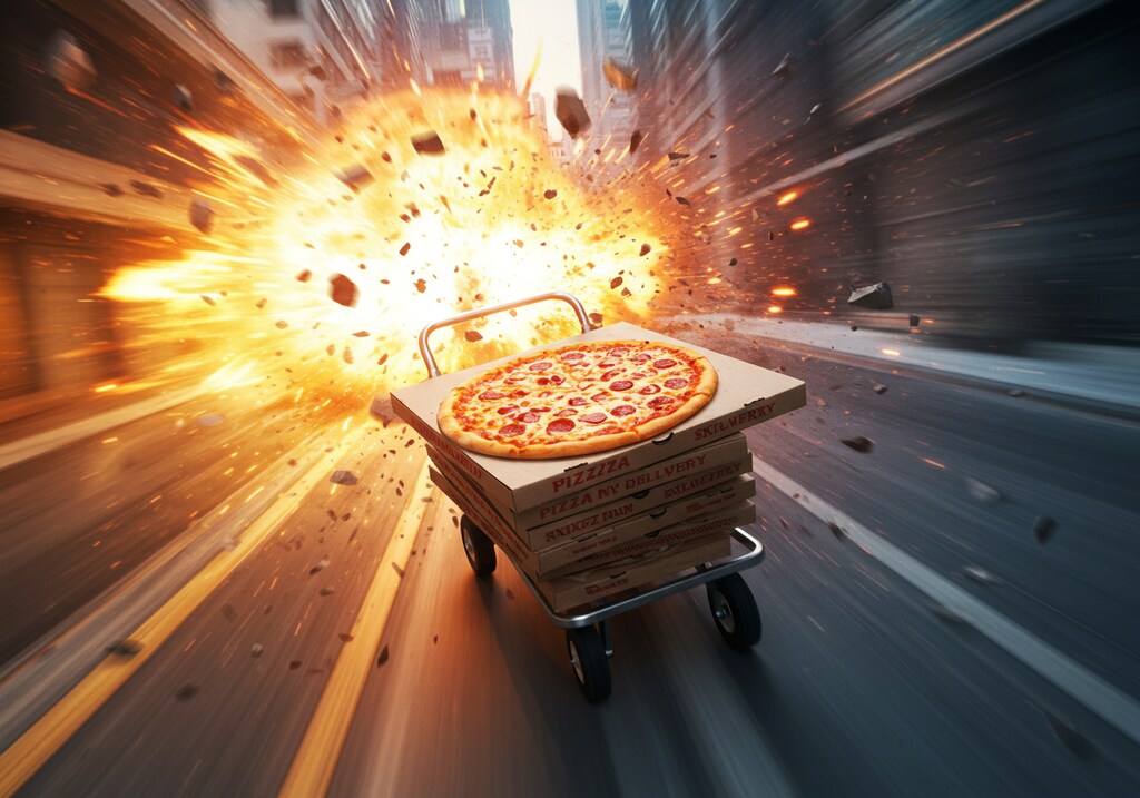 台車で宅配ピザ