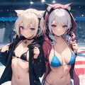 フィギアスケートをするネコ耳パーカーマイクロビキニ少女(ペアの部） 9枚目
