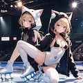 フィギアスケートをするネコ耳パーカーマイクロビキニ少女(ペアの部） 11枚目