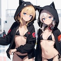 フィギアスケートをするネコ耳パーカーマイクロビキニ少女(ペアの部） 10枚目