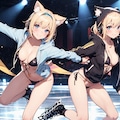 フィギアスケートをするネコ耳パーカーマイクロビキニ少女(ペアの部） 2枚目