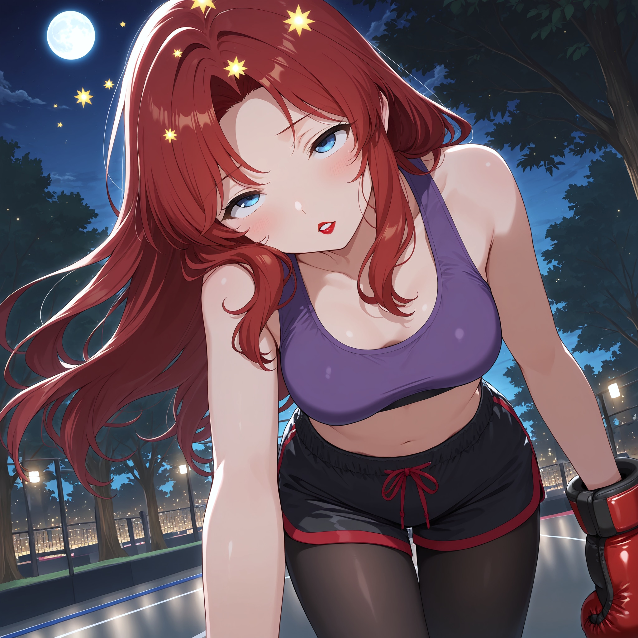 星空の下で星を見ている