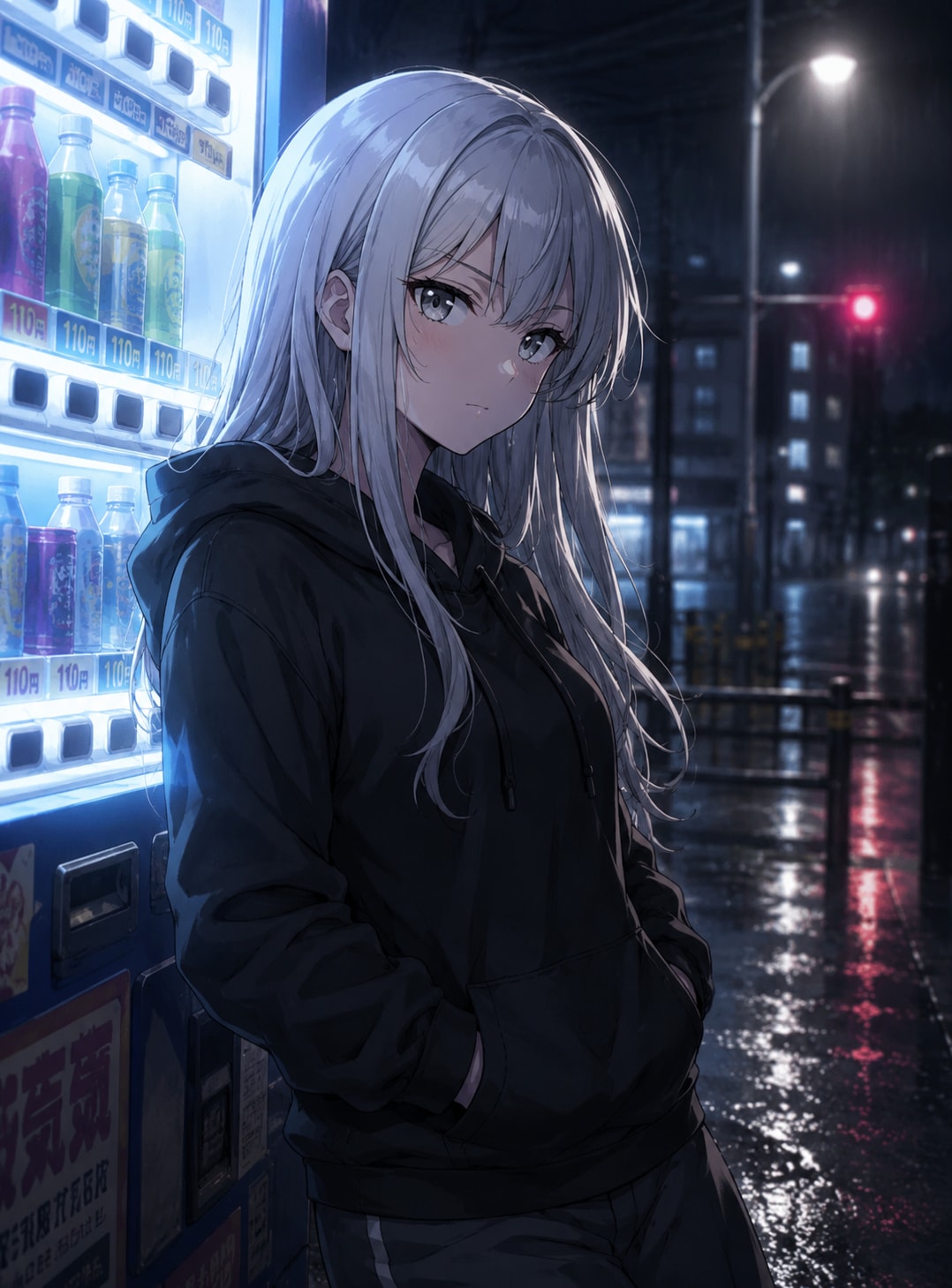 雨夜の街角と冷たい光 | の人気AIイラスト・グラビア
