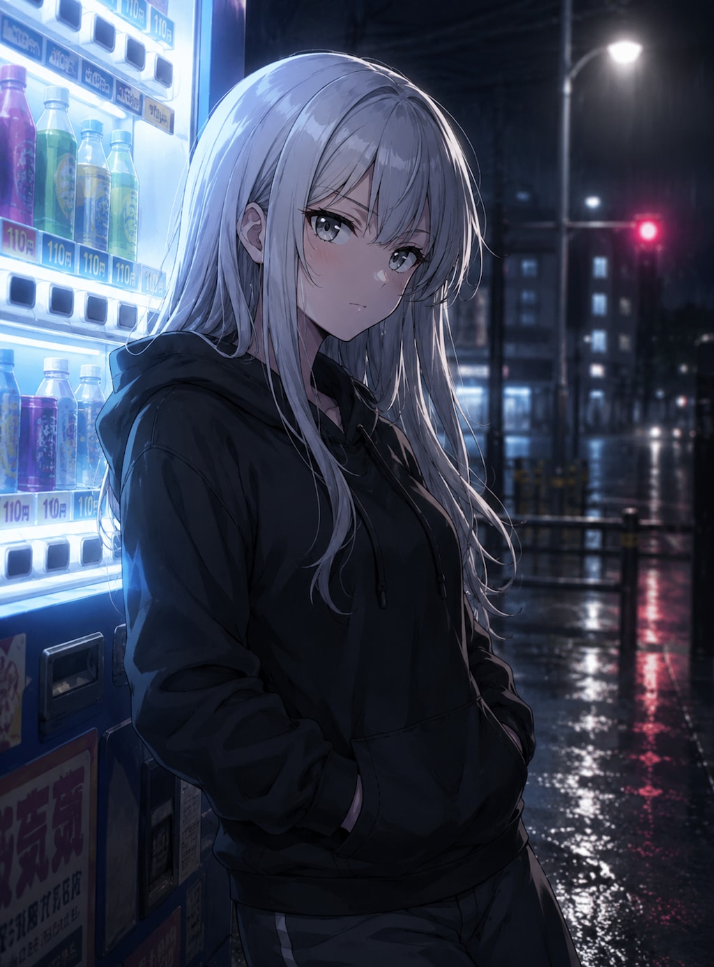 雨夜の街角と冷たい光