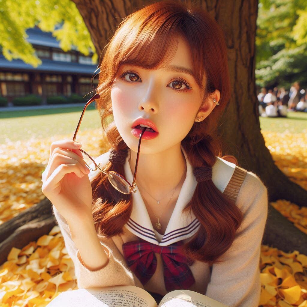 木陰で本を読む眼鏡の子