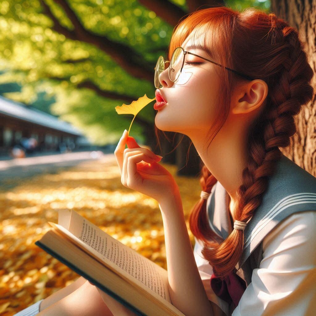 木陰で本を読む眼鏡の子