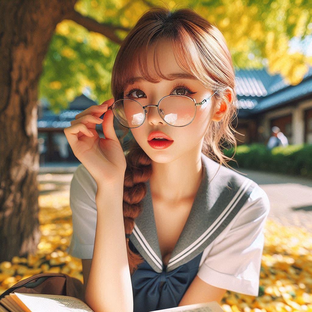 木陰で本を読む眼鏡の子