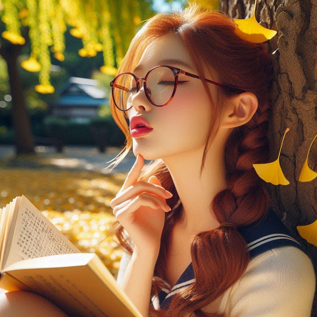 木陰で本を読む眼鏡の子