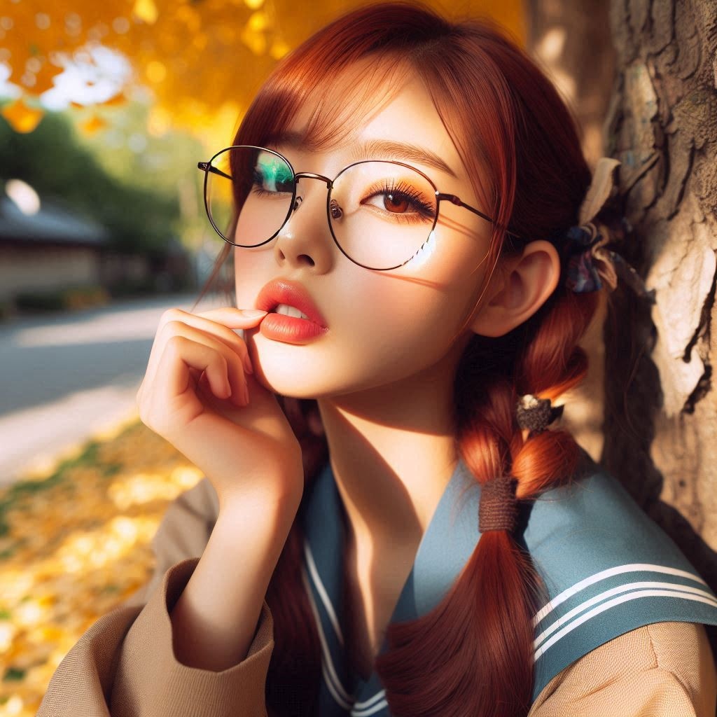 木陰で本を読む眼鏡の子