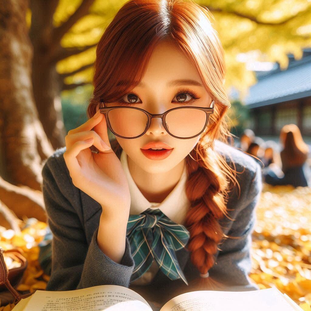 木陰で本を読む眼鏡の子